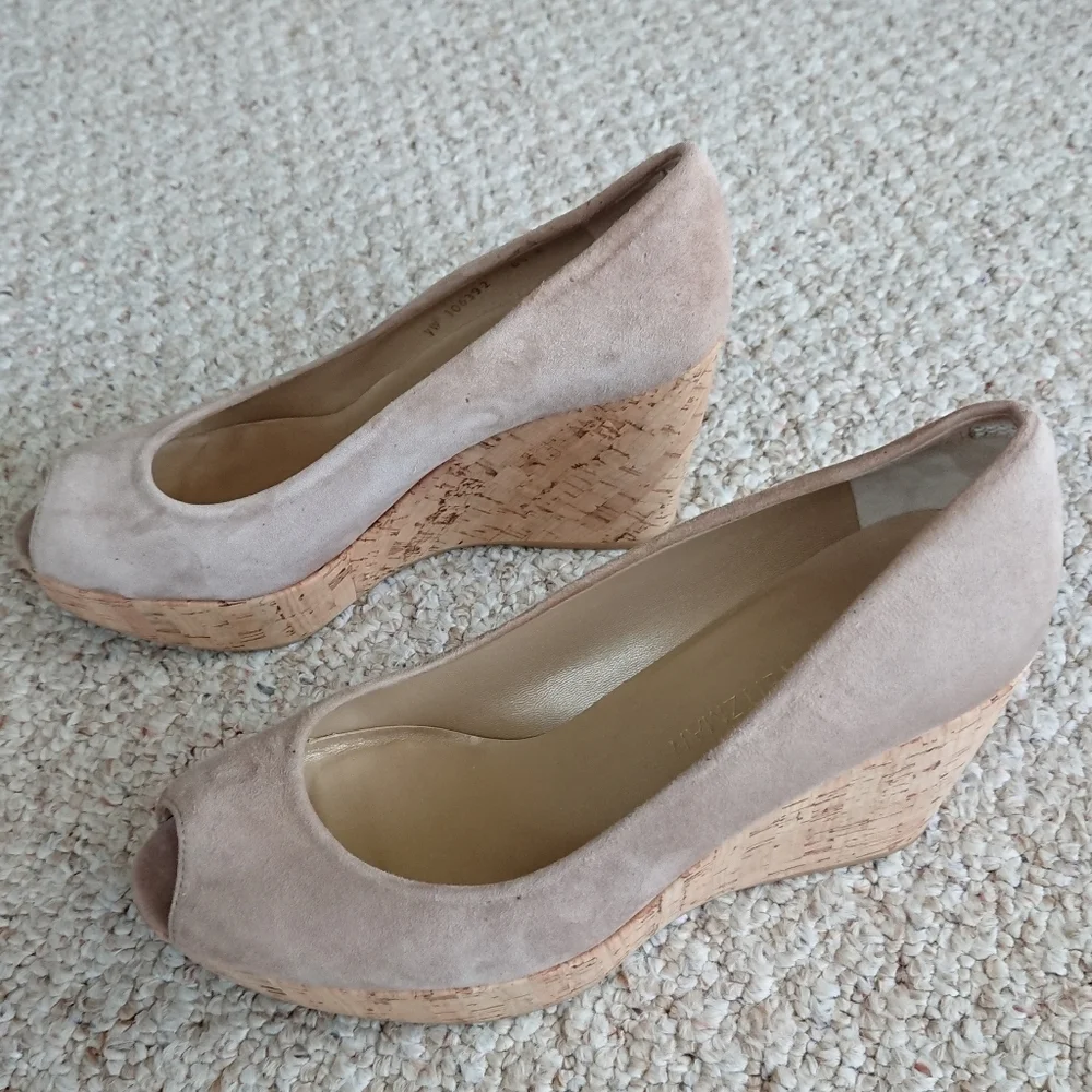 Stuart Weitzman Anna peep-toe wedge Wedge Platform Sandals in taupe 8.5 M - Picture 3 of 15